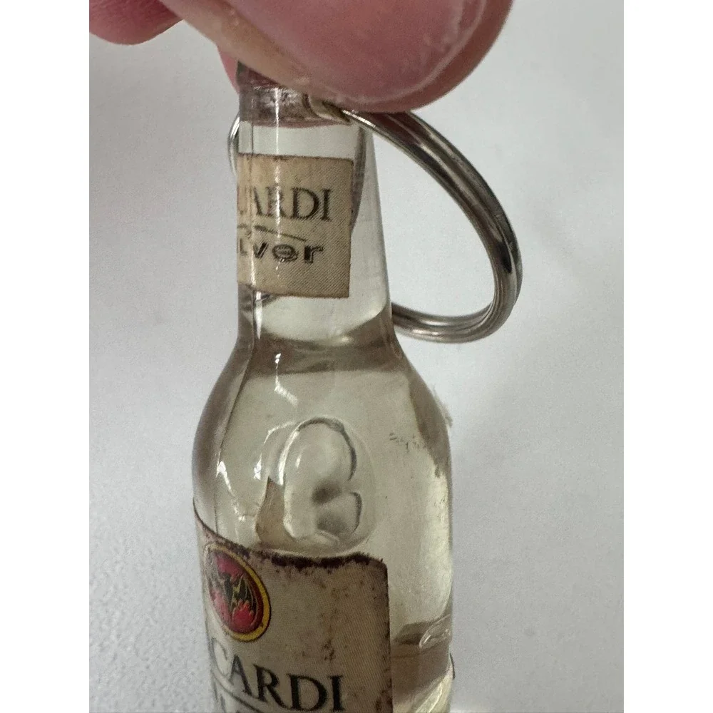 Bacardi Silver Miniature Bottle Keychain Clear Alcohol Promo Bottle Opener‎